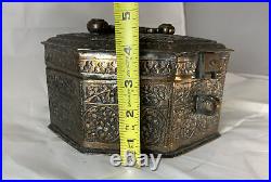 Antique Ottoman Middle Eastern Turkish Silvered Cooper Spice Lunch Box Tin
