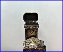 Antique Ottoman Persian Heavy Brass Engraved Travelling Inkwell Qalamdan Divit