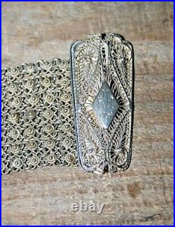 Antique Ottoman Turk Era 925 Clasp Silver Art Deco Filigree Bracelet