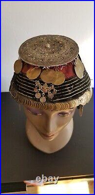 Antique Ottoman Turkey handmade Tribal headdress tepelik silver with coins