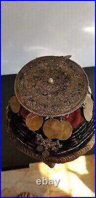 Antique Ottoman Turkey handmade Tribal headdress tepelik silver with coins
