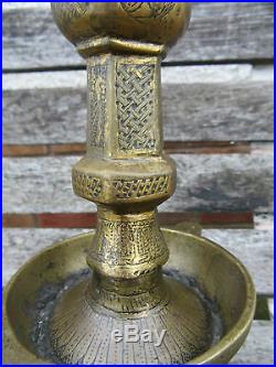 Antique Ottoman Turkish Engraved Gilt Brass/bronze Candlestick