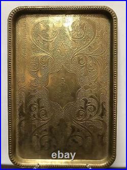 Antique PERSIAN Middle Eastern Brass Chased Tray Arabic Islamic hand engraving
