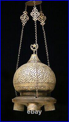 Antique Pair Of Lantern Brass Inlaid Silver Islamic Mosque Ottoman empire Mamluk