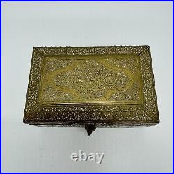 Antique Persian Brass Box Islamic Jewelry Box Mamluk Casket Style 4.75 Length