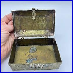 Antique Persian Brass Box Islamic Jewelry Box Mamluk Casket Style 4.75 Length