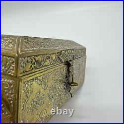 Antique Persian Brass Box Islamic Jewelry Box Mamluk Casket Style 4.75 Length