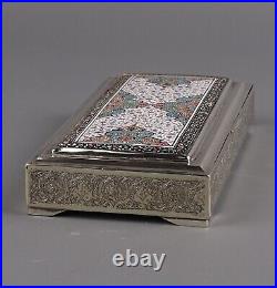 Antique Persian Chiseled Sterling Silver and Enamel Box circa 1900