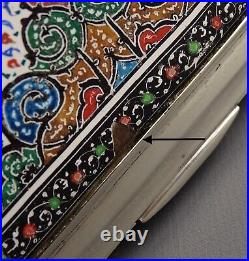 Antique Persian Chiseled Sterling Silver and Enamel Box circa 1900
