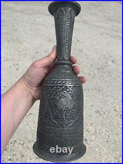 Antique Persian Copper Metal Pewter Vase 17th 18th Century Deer Animals