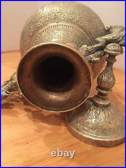 Antique Persian Heavy Brass Repousse and Engr. Vessel