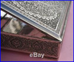 Antique Persian High Quality Sterling Silver Box Khosrow 84 grade Tugra