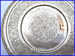 Antique Persian Isfahan Silver Plated Brass Plate Hand Artist Engraved