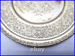 Antique Persian Isfahan Silver Plated Brass Plate Hand Artist Engraved