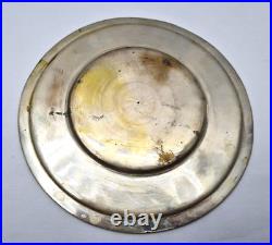 Antique Persian Isfahan Silver Plated Brass Plate Hand Artist Engraved