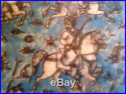 Antique Persian Islamic Pottery Tile Hand Painted Polo Players