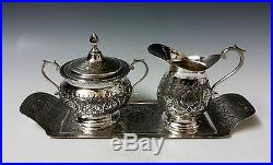 Antique Persian Islamic Solid Silver Hallmarked Milk Jug + Sugar Bowl + Tray Set