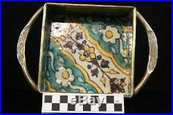Antique Persian / Iznik Pottery Tile Brass Tray