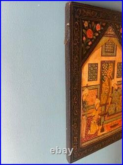 Antique Persian Lacquer Miniature Painting Mirror Case Panel