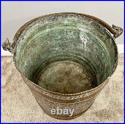 Antique Persian Large Copper Bucket WithHandle, 13x12.5