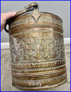Antique Persian Large Copper Bucket WithHandle, 13x12.5