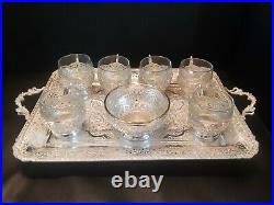 Antique Persian/Middle East Handmade 84% Silver Tea glass cup holders&Sugar bowl