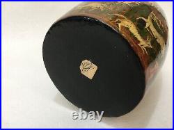 Antique Persian Middle East Lacquer Barrel Shaped Box for Henna or Tobacco, 6 T