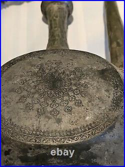 Antique Persian/Middle Eastern Hand Etched silvered Copper Water Jug Ewer F/ship