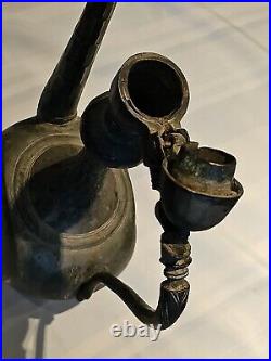 Antique Persian/Middle Eastern Hand Etched silvered Copper Water Jug Ewer F/ship