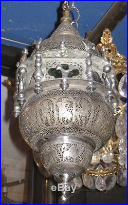 Antique Persian Middle Eastern Silverplated Lantern / Hanging Lamp