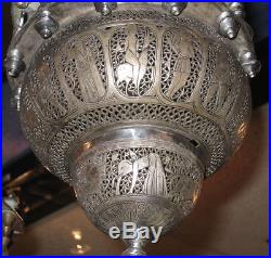 Antique Persian Middle Eastern Silverplated Lantern / Hanging Lamp