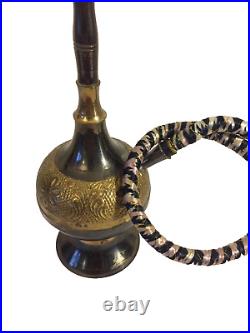 Antique Persian Middle Eastern Smoking Hookah Brass Cup And Chain Pipe