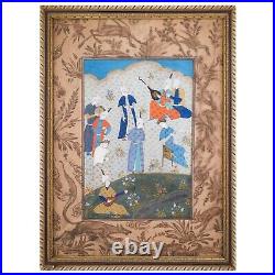 Antique Persian Miniature Painting of Musicians in the Garden, 19thc. Or earlier