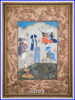 Antique Persian Miniature Painting of Musicians in the Garden, 19thc. Or earlier