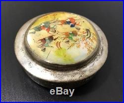 Antique Persian Mother of Pearl Hand Painted Snuff Box Compact Mirror Warrior