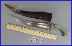 Antique Persian Mughal Dagger Knife with Jade Handle & Damascus Blade, NR