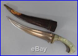 Antique Persian Mughal Dagger Knife with Jade Handle & Damascus Blade, NR