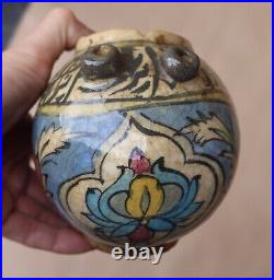 Antique Persian Polychrome Qajar Dynasty Kashkul Begging Bowl Pottery Islamic 8