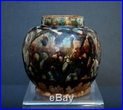 Antique Persian Pottery Vase In Chinese Tang Style Islamic Drip Glaze