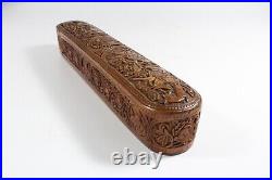 Antique Persian Qajar Carved Wood Qalamdan Pen Case