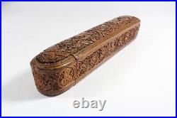 Antique Persian Qajar Carved Wood Qalamdan Pen Case