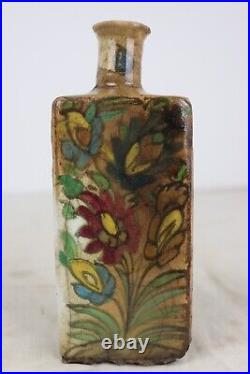Antique Persian Qajar Iznik Turkish Style Lead Glazed Faience Triangular Bottle