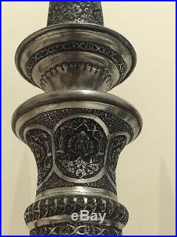 Antique Persian Qajar Middle Eastern Islamic Copper Vases Ghalam Zani