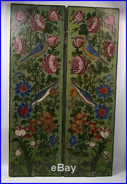 Antique Persian Qajar Painted Mirror Cabinet Panels, c. 19th century