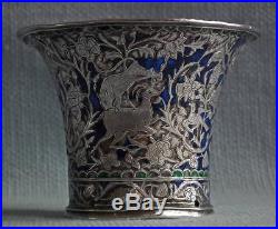 Antique Persian Qajar Silver Enameled Nargileh Qalyan Cup Islamic Enamel