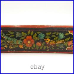 Antique Persian Qalamdan Papier Mache Lacquered Pen Box Hand Painted Birds Flora