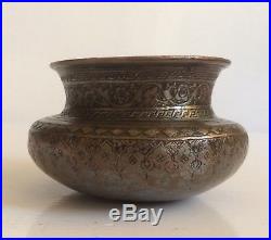 Antique Persian Safavid Tinned Copper Bowl Inscribed