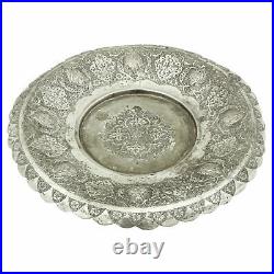 Antique Persian Silver Etched Bowl, C. 1900, Highly Decorated, 165gr