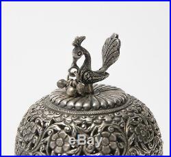 Antique Persian Silver Pierced Floral Scroll Design Incense Burner Bird Mount