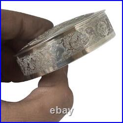 Antique Persian Silver Trinket Case Box Engraved with Flowers & Birds 72.2 Grams